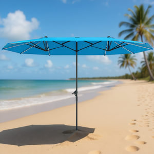 Parasol de plage solaire 9 pieds avec mât en aluminium et éclairage pour usage extérieur - Product Image 2