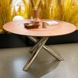 Tavolo da Pranzo Rotondo Moderno con Gambe Incrociate Cromate, Arredamento per Sala da Pranzo per Casa, Appartamento, Hotel - Mobili <span class=keywords><strong>di</strong></span> Design per Sala da Pranzo - Product Image 2
