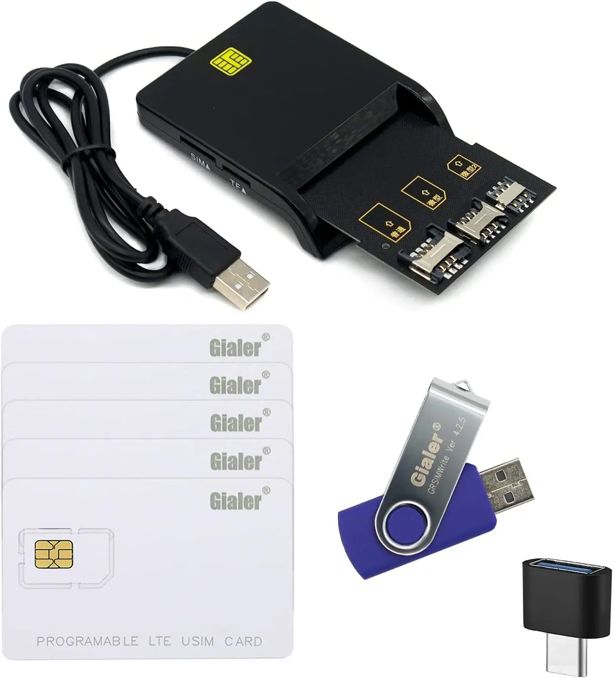 Ialer + 5 SIM Ards + 3 en 1 Adapter it + ewest rrsimwrite ofoftware.