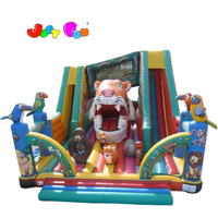Glissière gonflable de maison de rebond d'animaux de la jungle combo ville gonflable d'amusement avec la bouche mobile de tigre à vendre