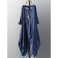 Robe décontractée à carreaux pour femmes grandes tailles, ourlet asymétrique, coupe ample en A, respirante et confortable pour le quotidien, OEM