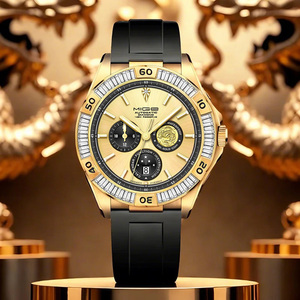 Montre automatique avec mouvement Miyota 8217, logo personnalisé OEM, bracelet en silicone noir, boîtier doré, lunette sertie de diamants, montre mécanique - Product Image 3