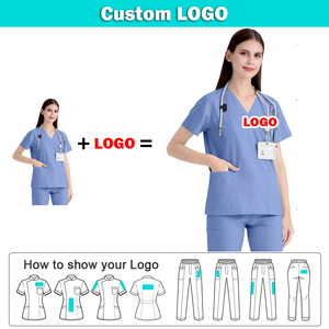 Uniformes de Hospital Dental Unisex Ligeros y Cómodos con Logotipo Personalizado, Uniformes de Salón de Belleza, Trajes de Trabajo, Parte Superior de Manga Corta, Pantalones Deportivos de Spandex - Product Image 2