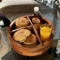 30 cm Akazienholz Lazy Susan Organizer, Runde Servierplatte mit 4 Fächern für Gewürze, Schrank, Kühlschrank