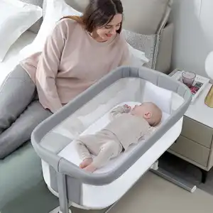 RONBEI Baby Bassinet with Breathable Mesh Bedside Sleeper, Adjustable Bedside Crib
