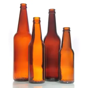 Leere Glassflasche mit Langhalsausschnitt 250 ml 300 ml 330 ml 500 ml bernsteinfarbene transparente Bierglasflasche mit Metalldeckel