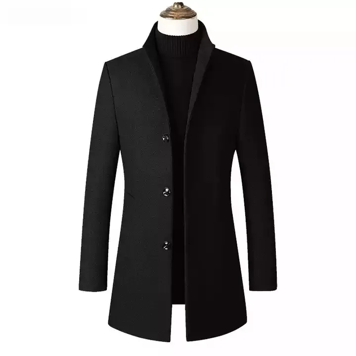 Winter Wool Jacket Men's High-quality Wool Coat Casual Slim Collar Wool Coat Men's Long Cotton Collar Trench Coat Breathable