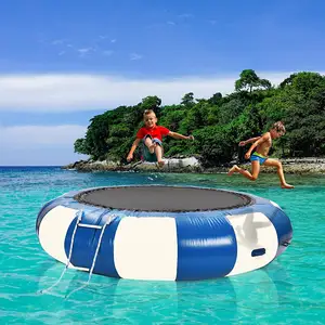 10ft Inflatable Floating Trampolin Round Bouncer dengan 3 Langkah Tangga Digunakan untuk Danau Kolam Renang Olahraga Air Park Peralatan