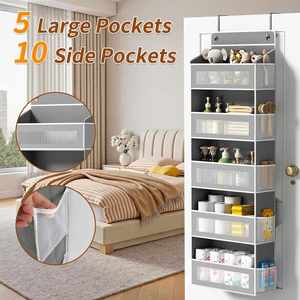 Organizador para Colgar Sobre la Puerta de 5 Niveles con 5 Bolsillos Grandes y 10 Laterales, Estante Colgante de Tela Resistente con Capacidad de Carga de 44 lb - Gris - Product Image 3
