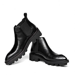 Nouvelles Bottes Chukka d'Hiver pour Hommes en Cuir de Vachette, Bottines à Bout Pointu avec Motif Imprimé au Laser, Imperméables et Antidérapantes avec Amorti - Product Image 4