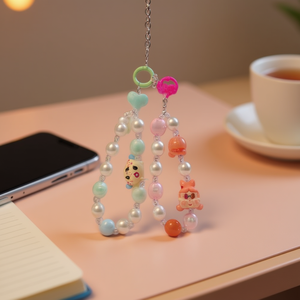 Chaîne de téléphone mignonne pour fille, 14 cm, perles et breloque de dessin animé, décoration mobile - Product Image 2