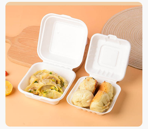 Kotak Hamburger Bagasse Sekali Pakai Biodegradable Tahan Air Kapasitas 450ml Dapat Digunakan di Microwave 120C Dapat Dibekukan -20C untuk Makanan Bawa Pulang - Product Image 6