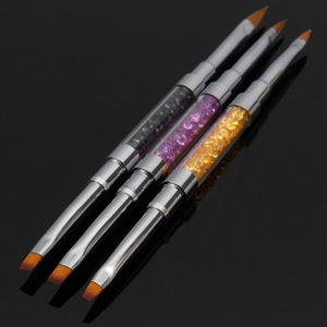 Pinceau à ongles double embout avec manche métallique, plat, pour gel, liner et sculpture, en fibre de nylon, avec virole sertie et capuchon - Product Image 4