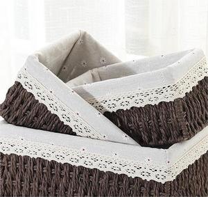 Cubo de mimbre anidado tejido a mano, cestas de almacenamiento de mimbre con revestimiento para estantes, decoración organizadora - Product Image 6