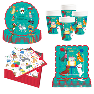 Ensemble de vaisselle pour fête d'anniversaire sur le thème des animaux de compagnie DAMAI Green, comprenant des assiettes et des gobelets en papier jetables pour la décoration de table de fête pour animaux de compagnie - Product Image 5