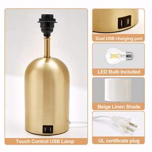 Lámpara de Mesa de Noche con Control Táctil, Regulable, Pantalla de Tela Moderna, Base Dorada, Bombilla LED Incluida, Ecológica, Cuidado de la Vista, Alto CRI 90 - Product Image 5