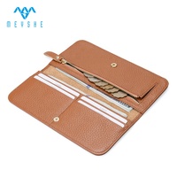 Dompet panjang kulit asli Top Grain wanita kustom dompet kancing dompet koin fungsional benang Logo perjalanan eksklusif wanita