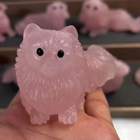Vente en gros de pierre de cristal naturel quartz rose sculpté à la main animal chien renard sculpture artisanat en cristal pour la décoration de la maison