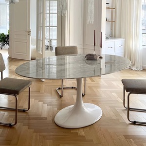 Luxury French Style Top Quality <strong>Tulip</strong> Oval White Marble Sintered Stone Dining <strong>Table</strong> - Product Image 4