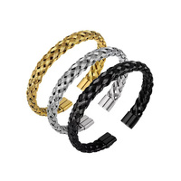 Bracelet Tressé Tendance en Acier Inoxydable, Plaqué Or 18K, Jonc Ouvert Unique Torsadé Style Vintage, Accessoire de Poignet