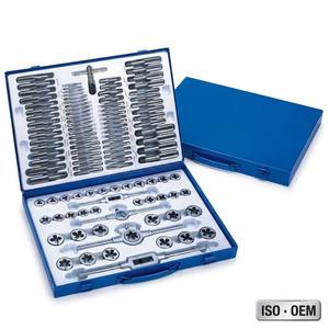 Jeu de tarauds et filières professionnel 110 pièces, outils à main pour la coupe de filetages, HSS, métrique et impérial, acier à roulements Gcr15, ISO, direct usine, garantie 3 ans - Product Image 1