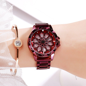 Montre de luxe pour femme à rotation à 360 degrés, haut de gamme, sertie de diamants et avec bracelet en acier étanche - Product Image 4