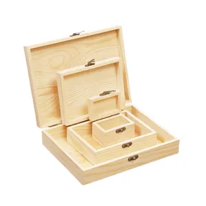 Custom OEM Logo Household Stock Wholesale Flip Cover Case Pine Wood Jewelry Storage Wooden Box