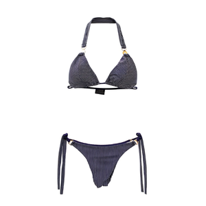 Set Bikini a Righe con Top Halter e Slip con Laccetti Laterali, Taglie 40 42 44 46, Colori A B C D, Costumi da Bagno e Abbigliamento da Spiaggia - Product Image 2