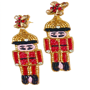 Venta al por mayor de pendientes de gota de cuentas de semillas de arroz de fiesta temática de Navidad pendientes de aro de moda para temporada de vacaciones-joyería personalizable - Product Image 1