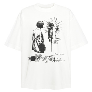 T-shirt a maniche corte dal design personalizzato con stampa di personaggi dipinti a mano, stile retrò americano, di marca trendy, vestibilità ampia - Product Image 3