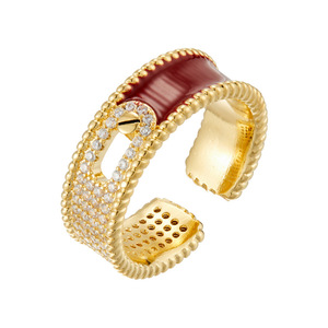 Retro Red Zirconia Open Ring Lock Shape Micro Pave Adjustable Chinese Style Party Jewelry - Product Image 5
