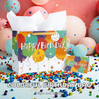 Sac en papier de luxe coloré pour cadeaux d'anniversaire avec poignée en papier artistique et impression numérique – Unisexe pour fêtes et baby showers