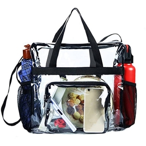 Sac fourre-tout transparent approuvé pour le stade avec poche latérale, sacs fourre-tout transparents en PVC avec fermeture éclair et poche latérale - Product Image 1