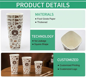 Square Bottom Paper Coffee <b>Cup</b> <b>Disposable</b> Takeaway <b>Cup</b> for Hot Drink Cafe Packaging Vaso Gobelet Becher - Product Image 3
