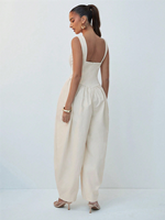Combinaison élégante pour femme, couleur unie, sans manches, col carré, pantalon large, tenue décontractée chic pour soirée et club