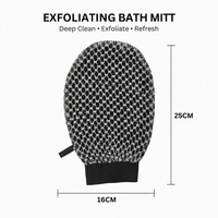 Gant de bain exfoliant double face en charbon de bambou noir diamant, style Hammam marocain, en viscose et polyester, forme ovale pour le corps