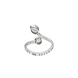 925 Sterling <b>Silver</b> <b>Adjustable</b> Open <b>Ring</b> with Oval and Round Rainbow Moonstone Handmade Artisan Jewelry - Product Image 6