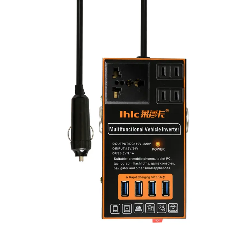 Convertitore da 12V a 110V ca con 4 porte USB caricabatterie da 200W Inverter di potenza per auto