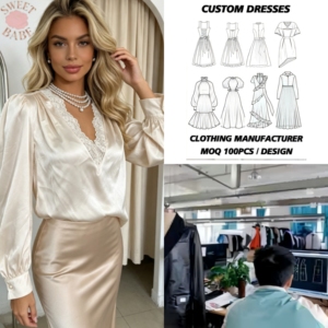 Chemisier élégant en dentelle à col en V et manches longues pour femme, couleur champagne, avec collier de perles superposé, coupe ample, haut quotidien pour femme - Product Image 1