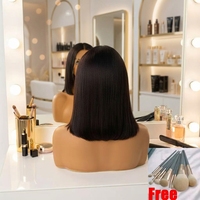Peluca de Cabello Humano Virgen Vietnamita de Primera Calidad 15A, Liso Natural, Super Double Drawn, Corte Bob Corto, con Frente de Encaje Transparente