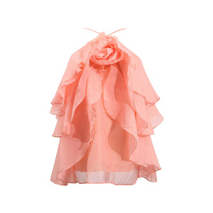 <span class=keywords><strong>Top</strong></span> <span class=keywords><strong>Halter</strong></span> con cordones y hombros descubiertos con estilo de verano con dobladillo con volantes Blusa sin mangas informal blanca de moda para chicas de moda - Product Image 6