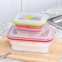 Vente en gros Ensemble de 4 pièces moderne transparent carré en silicone pour le stockage des aliments Emballage alimentaire pliable pour le déjeuner Bento