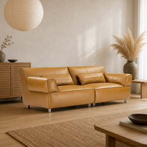 Modern Sofa Segmented <b>Back</b> <b>Cushion</b> Lumbar Pillow Slim Metal Legs Low Profile 3 Seat Compressed Sofa Living Room Hotel Office - Product Image 3