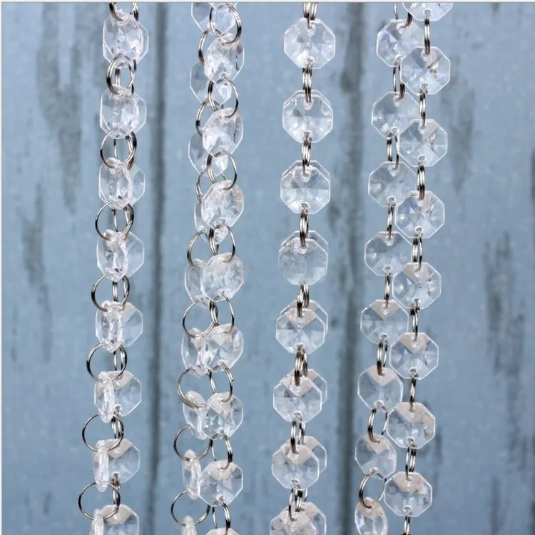Sıcak satış 14Mm, 16Mm, 18Mm, kristal boncuklu avize şeffaf sekizgen cam dekoratif boncuklar perdeleri düğün için
