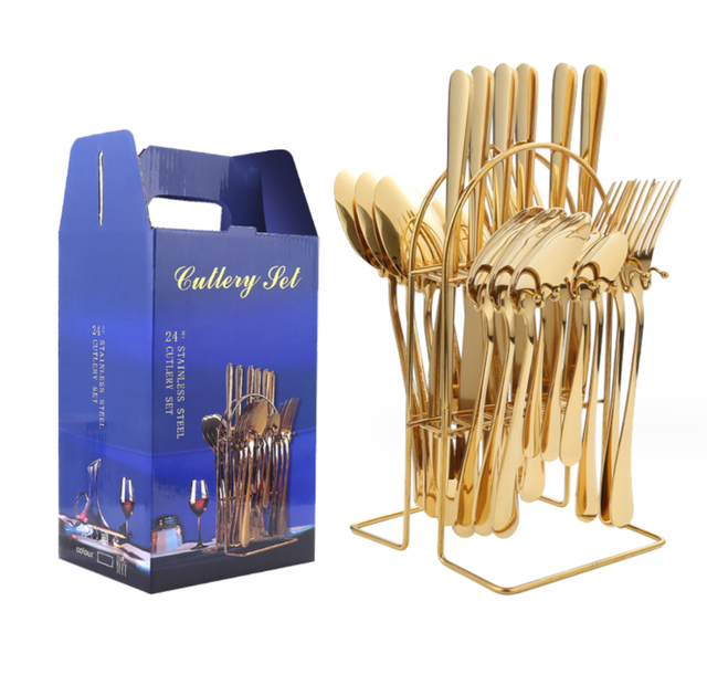 High Quality Golden Plating PVD Coating Stainless Steel Matte Gold Cutlery Flatware Set Knife Spoon Fork Colorful Cutlery
