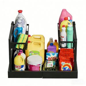 Extendable 2 Tier Under Cabinet Organizer Shelf Heights Adjustable <b>Pull</b> <b>Out</b> Rack Retractable Cabinet Storage for <b>Kitchen</b> Cabinet - Product Image 4