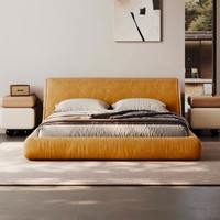 Lit King Size en Tissu Orange avec Cadre en Bois Massif pour Chambre à Coucher, Appartement, Hôtel, Projet