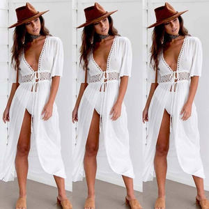 Nuovo Bikini estivo da donna alla moda con scollo a metà <span class=keywords><strong>manica</strong></span> in pizzo abbinato a Cardigan <span class=keywords><strong>lungo</strong></span> Casual - Product Image 1