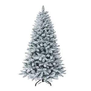 Горячая распродажа, 5 футов/6 футов/7 футов, предварительно освещенные ПВХ, снежные флокированные, Искусственные Рождественские елки, уличные рождественские елки для празднования