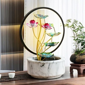 Fontaine d'eau de bureau minimaliste en métal éclairée, design rond, pour la décoration de bureau et de maison, cadeau - Product Image 1